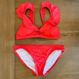 Michael Kors red ruffle top bikini set size S